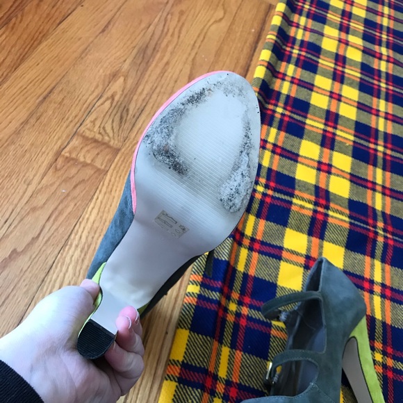 ASOS Colorblock Grey Suede Heels Ankle Straps - Picture 7 of 7